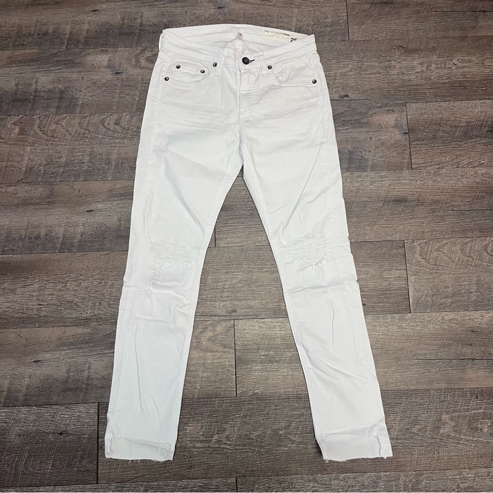 rag & bone White Skinny Jeans The Dre Capri Distressed Raw Hem Size 25